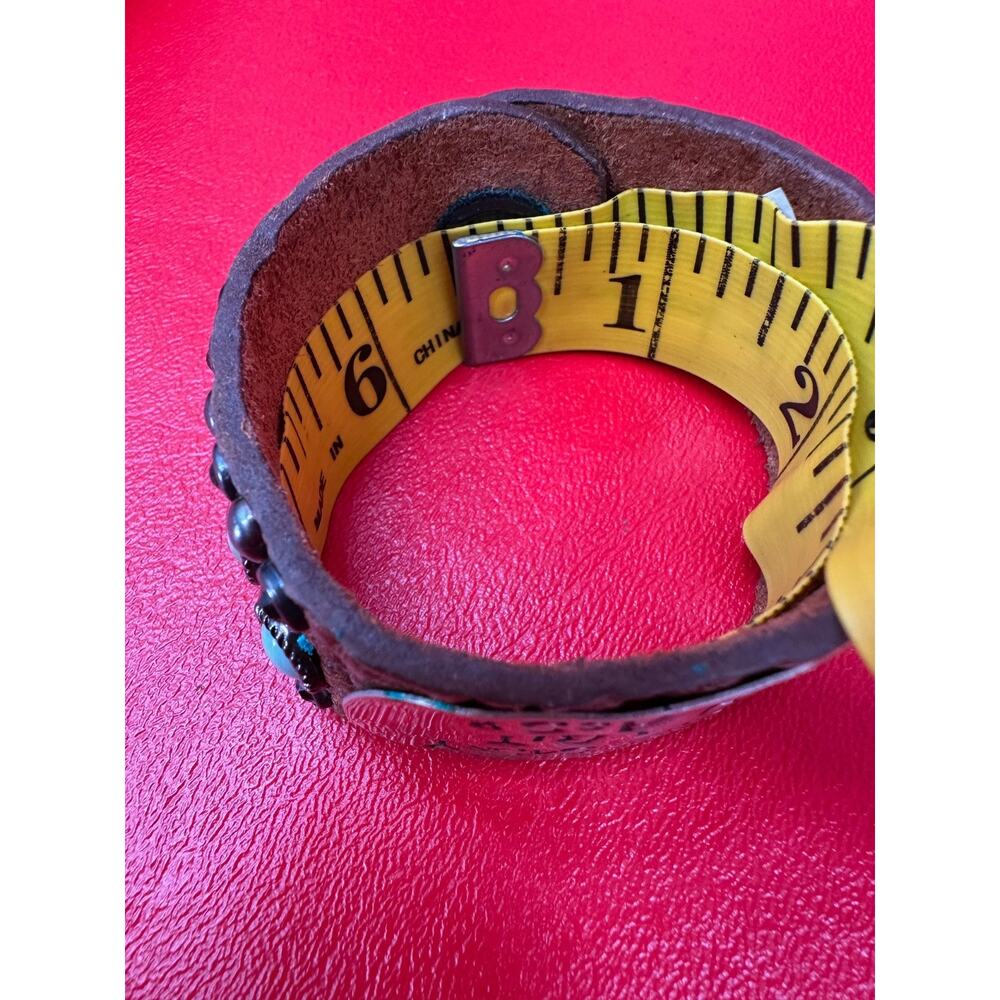 The Rowdy Cowgirl Leather Turquoise Rhinestone Classy Sassy Cuff Bracelet NWT - Picture 15 of 15